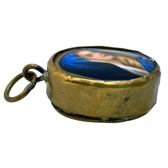 Antique Religious Pendant Locket Reliquary Mary Our Lady of Sorrows Brass 19thC. - Picture 4 of 10